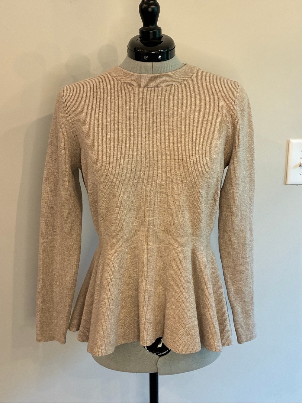 Cream Peplum Crewneck Sweater